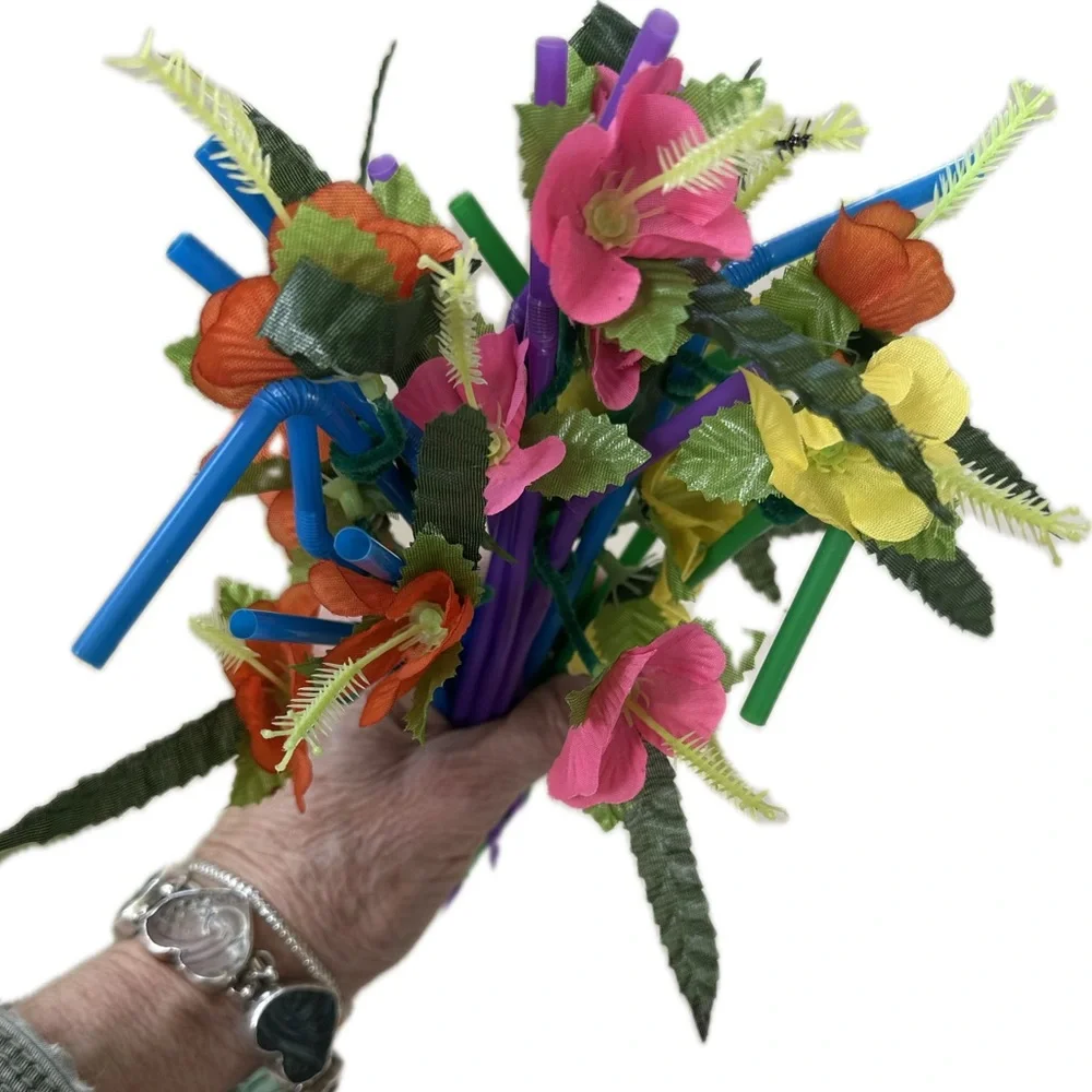 FLORAL FLOWER DECOR STRAWS LUAU HULA TEA DINNER BRUNCH PARTY DRINK BEVERAGE PINK